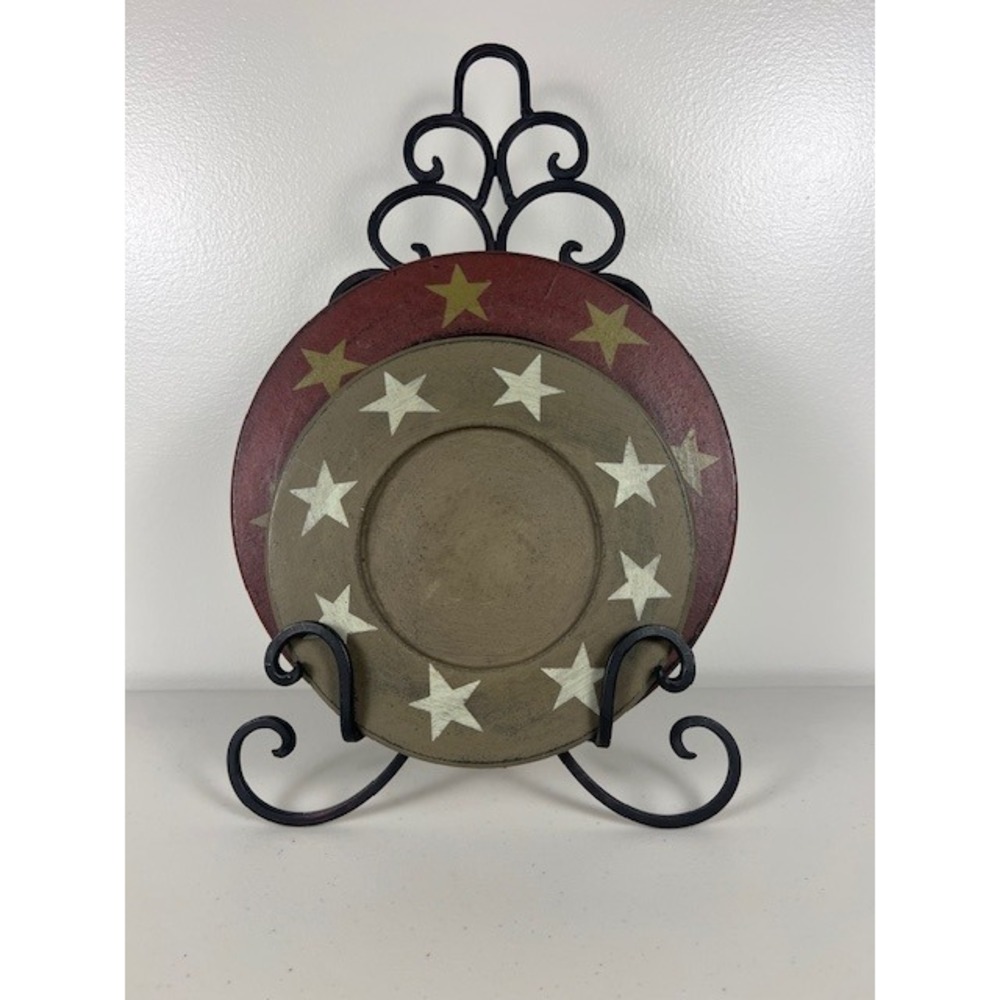 Primitive Rustic‎ Star Decorative Plate Set Red Green Distressed Farmhouse 2pc